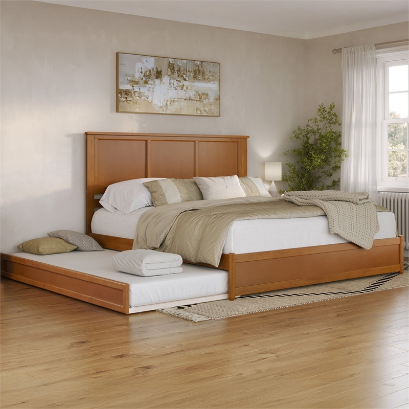 Felicity King Platform Bed with Panel Footboard & TXL Trundle in Light Toffee