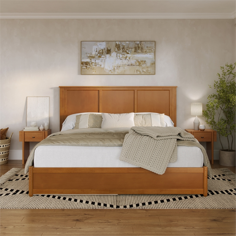 Felicity King Platform Bed with Panel Footboard & TXL Trundle in Light Toffee