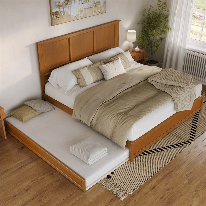 Felicity King Platform Bed with Panel Footboard & TXL Trundle in Light Toffee