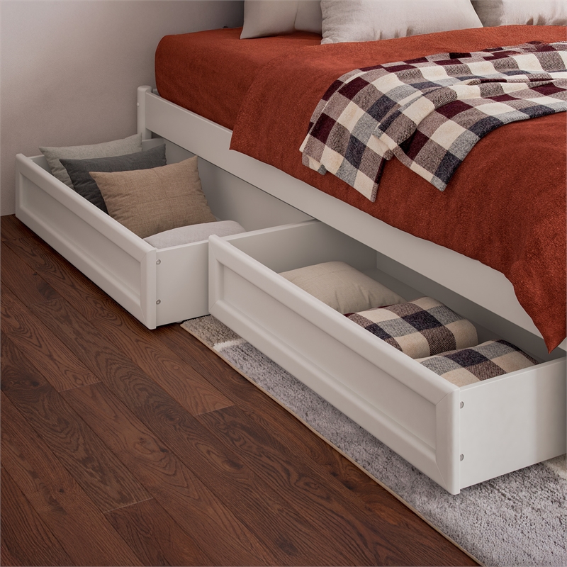 Wesley Twin XL Wood Platform Bed with Panel Footboard & Storage Drawers in White
