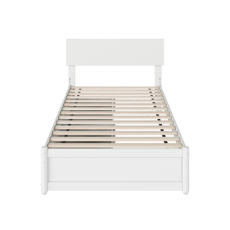 Wesley Twin XL Wood Platform Bed with Panel Footboard & Storage Drawers in White