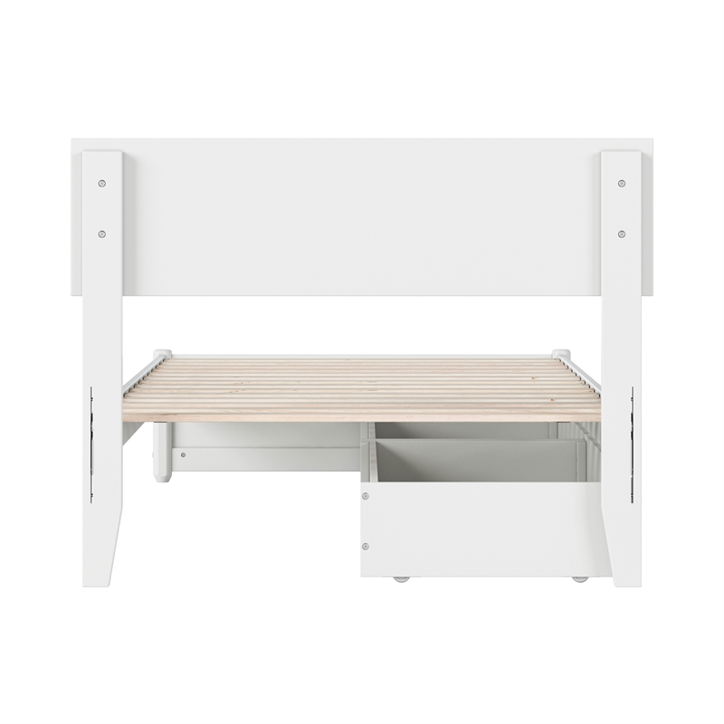 Wesley Twin XL Wood Platform Bed with Panel Footboard & Storage Drawers in White