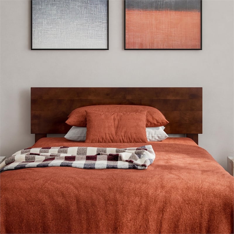 Wesley Twin XL Wood Platform Bed with Panel Footboard & Drawers in Walnut