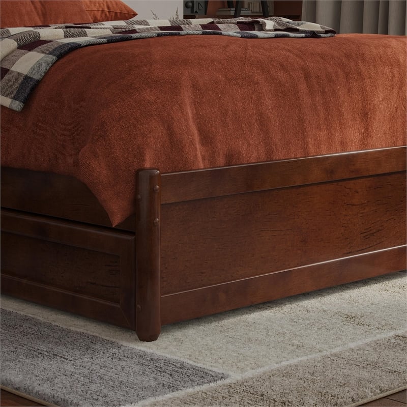 Wesley Twin XL Wood Platform Bed with Panel Footboard & Drawers in Walnut