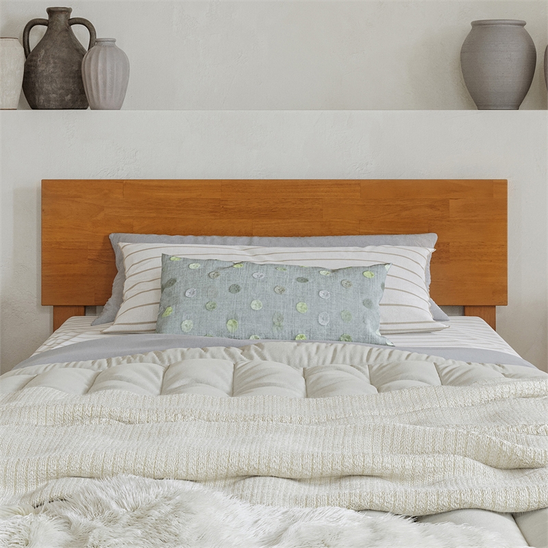 Wesley Twin XL Wood Platform Bed with Panel Footboard & Drawers in Light Toffee