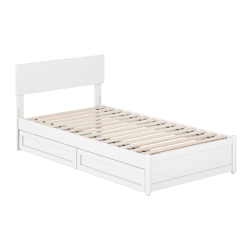 Wesley Twin Wood Platform Bed with Panel Footboard and Storage Drawers in White