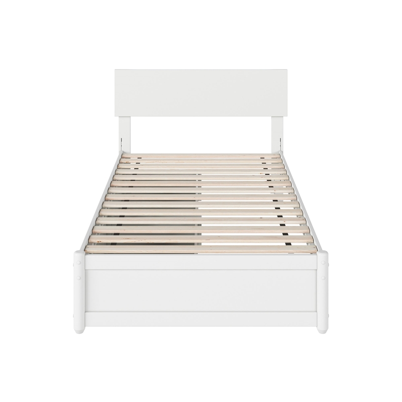 Wesley Twin Wood Platform Bed with Panel Footboard and Storage Drawers in White