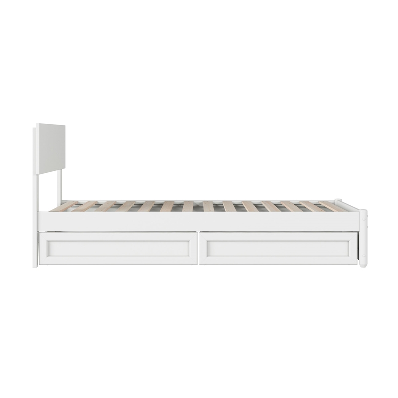 Wesley Twin Wood Platform Bed with Panel Footboard and Storage Drawers in White