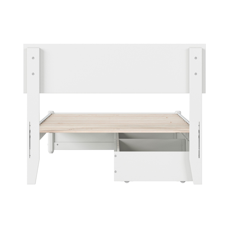 Wesley Twin Wood Platform Bed with Panel Footboard and Storage Drawers in White
