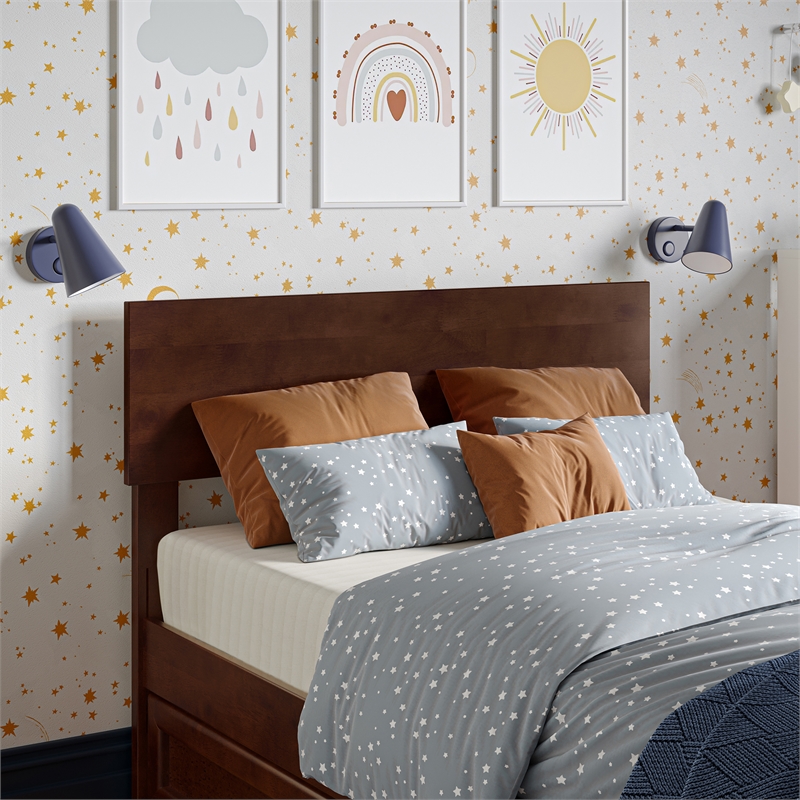 Wesley Twin Wood Platform Bed with Panel Footboard and Storage Drawers in Walnut