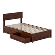 Wesley Twin Wood Platform Bed with Panel Footboard and Storage Drawers in Walnut