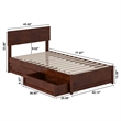 Wesley Twin Wood Platform Bed with Panel Footboard and Storage Drawers in Walnut