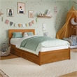Wesley Twin Wood Platform Bed with Panel Footboard & Drawers in Light Toffee
