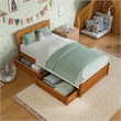 Wesley Twin Wood Platform Bed with Panel Footboard & Drawers in Light Toffee