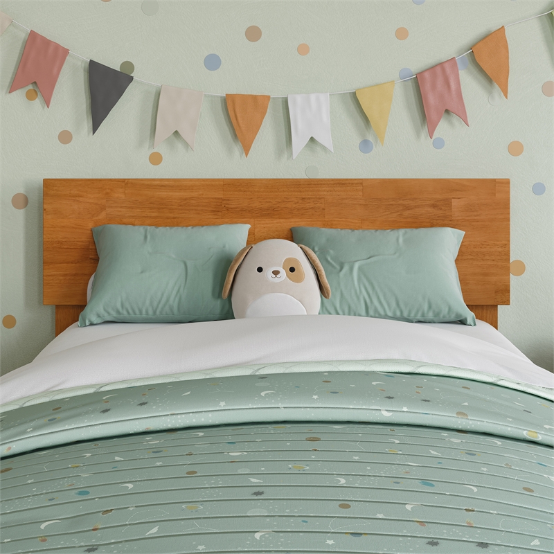 Wesley Twin Wood Platform Bed with Panel Footboard & Drawers in Light Toffee