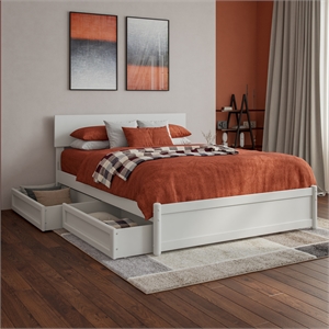 Wesley Full Wood Platform Bed with Panel Footboard and Storage Drawers in White