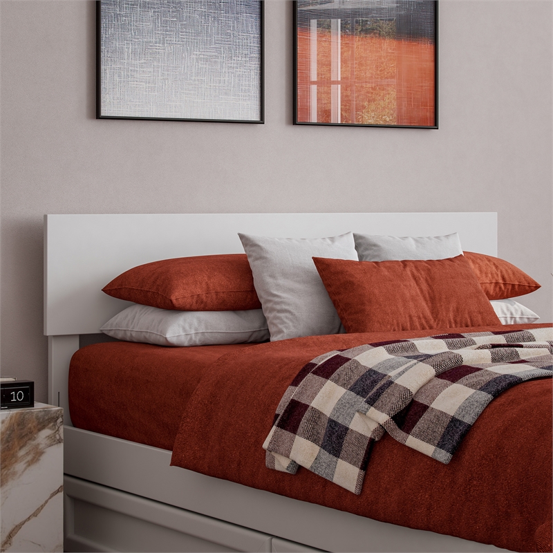 Wesley Full Wood Platform Bed with Panel Footboard and Storage Drawers in White