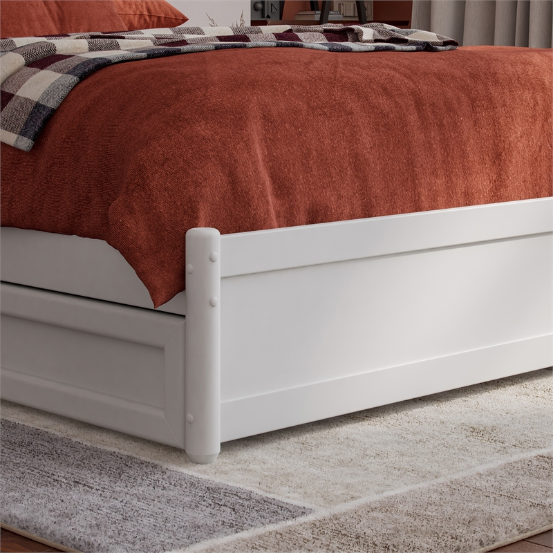 Wesley Full Wood Platform Bed with Panel Footboard and Storage Drawers in White