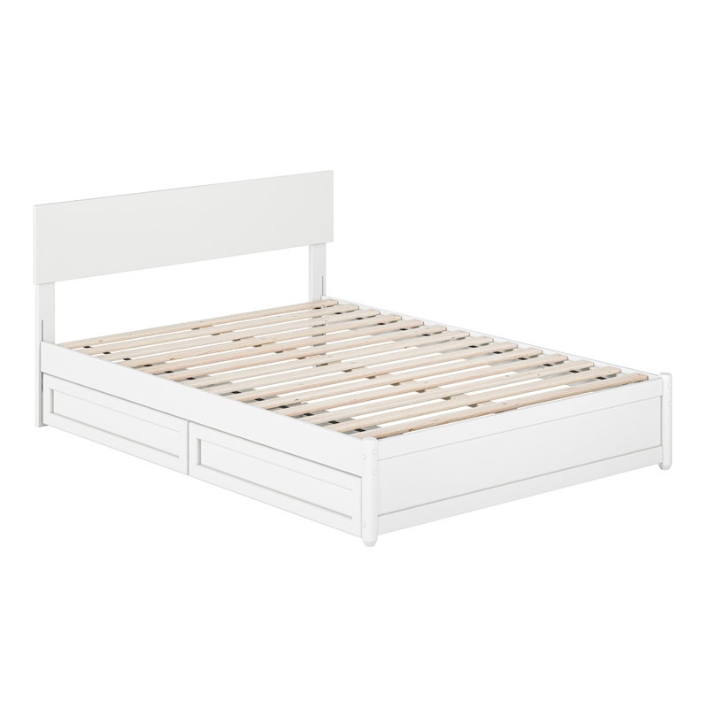 Wesley Full Wood Platform Bed with Panel Footboard and Storage Drawers in White