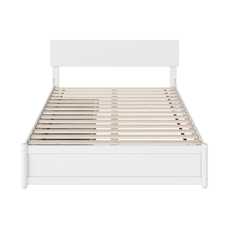 Wesley Full Wood Platform Bed with Panel Footboard and Storage Drawers in White