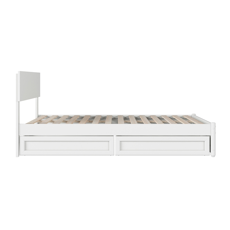 Wesley Full Wood Platform Bed with Panel Footboard and Storage Drawers in White