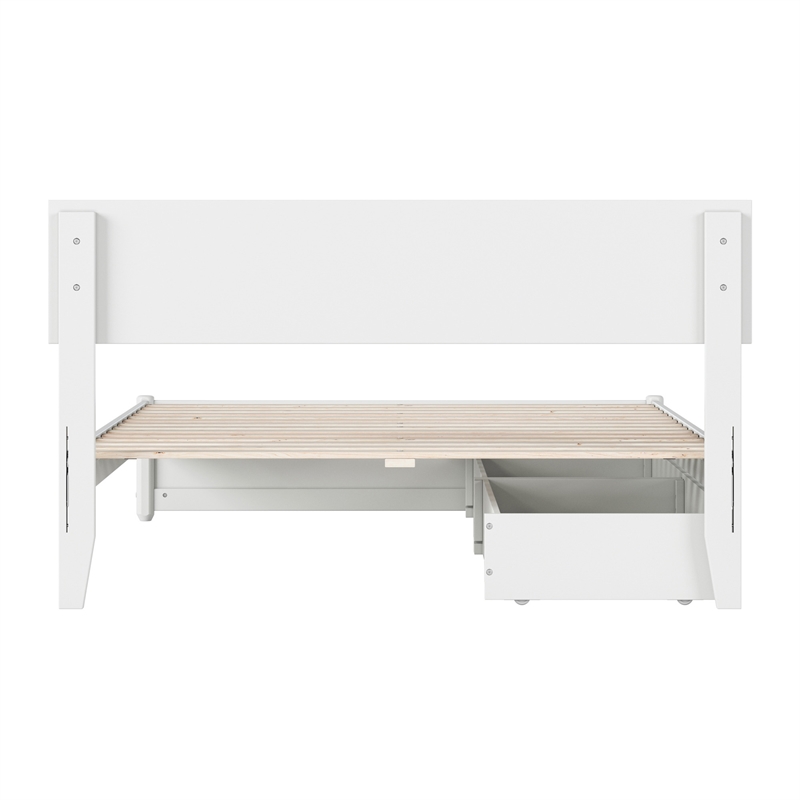 Wesley Full Wood Platform Bed with Panel Footboard and Storage Drawers in White