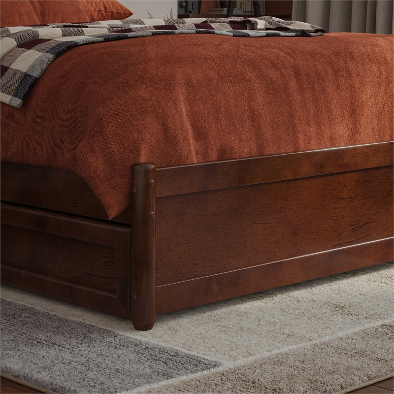 Wesley Full Wood Platform Bed with Panel Footboard and Storage Drawers in Walnut