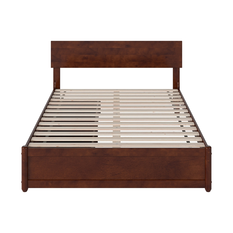 Wesley Full Wood Platform Bed with Panel Footboard and Storage Drawers in Walnut