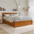 Wesley Full Wood Platform Bed with Panel Footboard & Drawers in Light Toffee