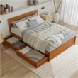 Wesley Full Wood Platform Bed with Panel Footboard & Drawers in Light Toffee