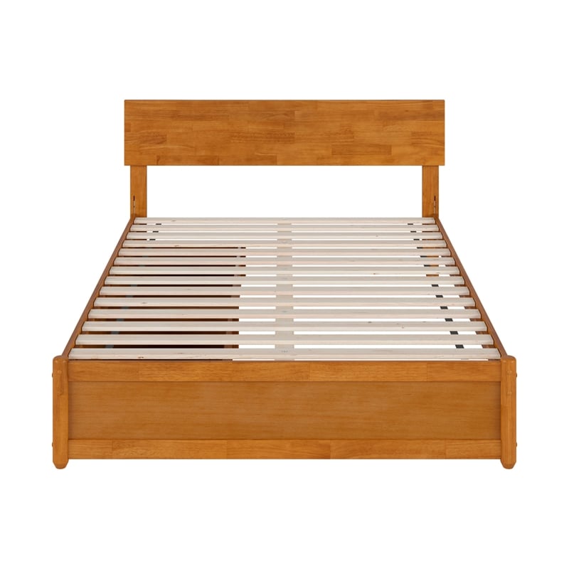Wesley Full Wood Platform Bed with Panel Footboard & Drawers in Light Toffee