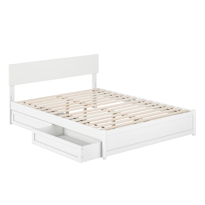 Wesley Queen Wood Platform Bed with Panel Footboard and Storage Drawers in White