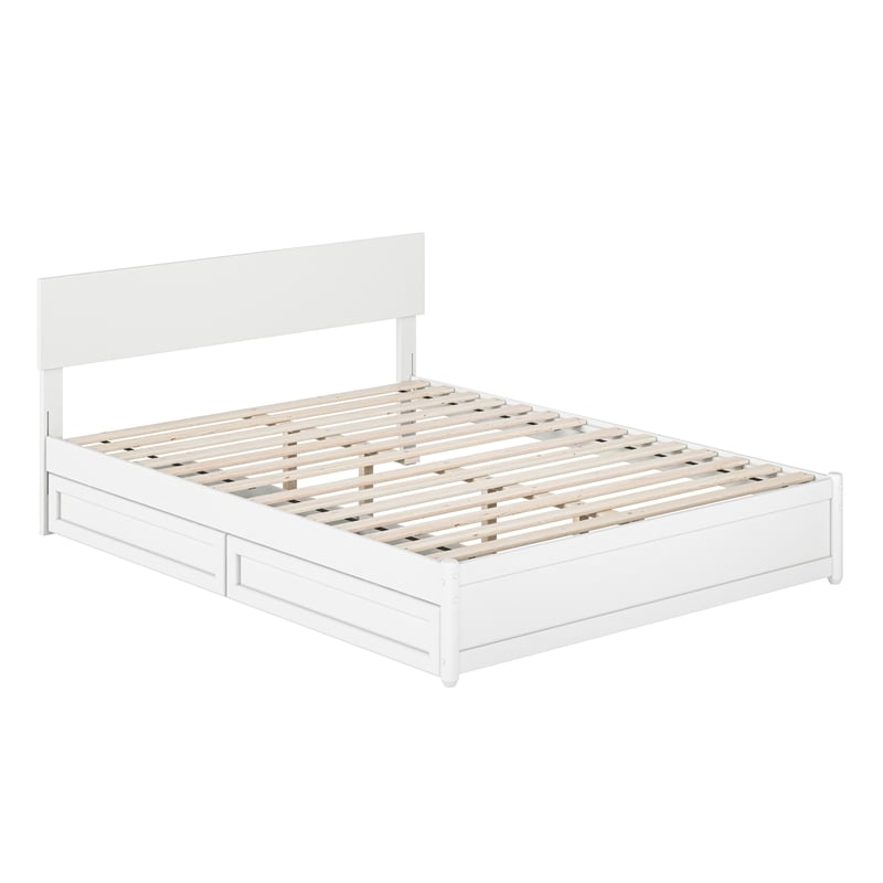 Wesley Queen Wood Platform Bed with Panel Footboard and Storage Drawers in White