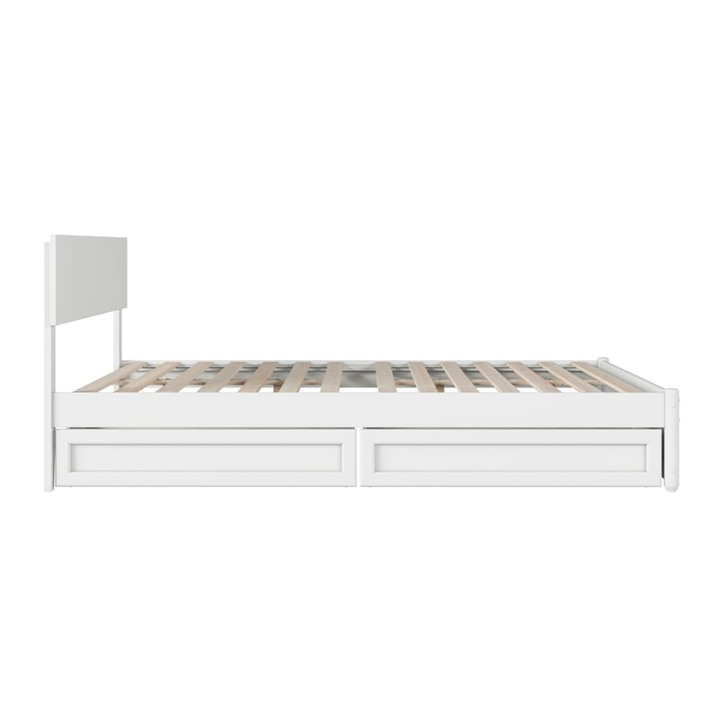 Wesley Queen Wood Platform Bed with Panel Footboard and Storage Drawers in White