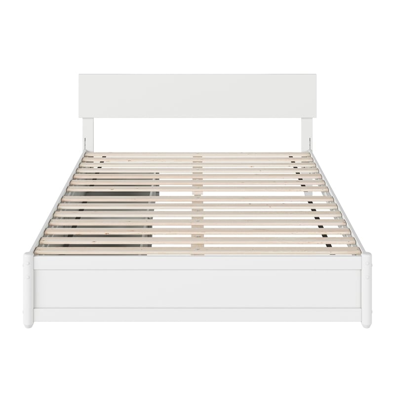 Wesley Queen Wood Platform Bed with Panel Footboard and Storage Drawers in White