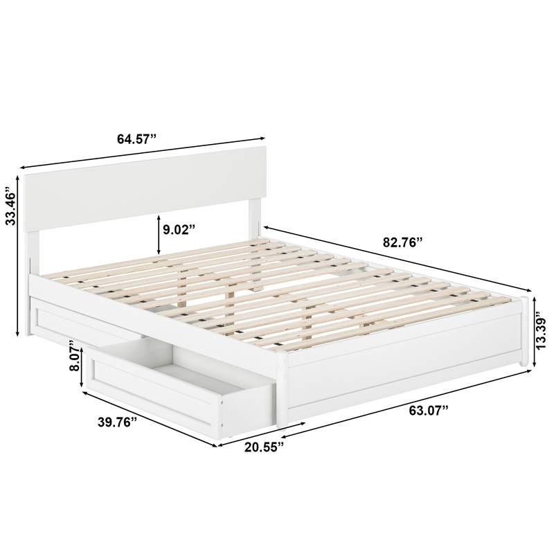 Wesley Queen Wood Platform Bed with Panel Footboard and Storage Drawers in White