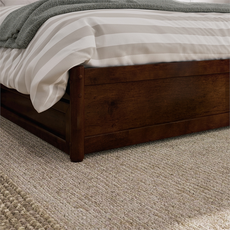 Wesley Queen Wood Platform Bed with Panel Footboard & Storage Drawers in Walnut