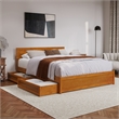 Wesley Queen Wood Platform Bed with Panel Footboard & Drawers in Light Toffee