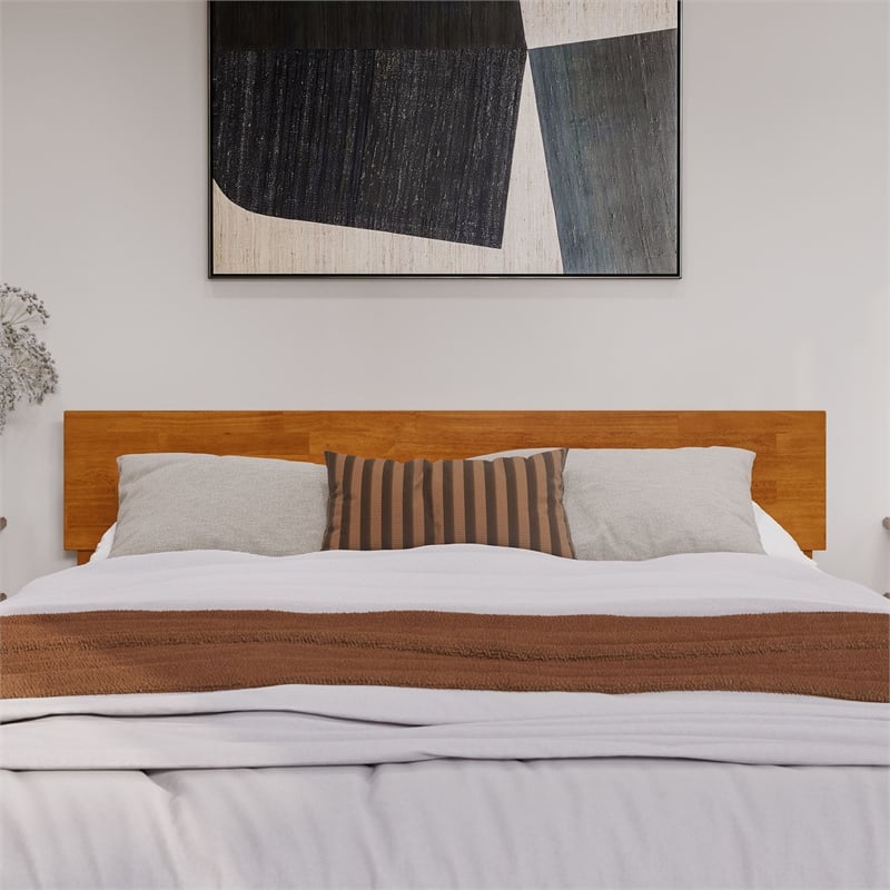 Wesley Queen Wood Platform Bed with Panel Footboard & Drawers in Light Toffee