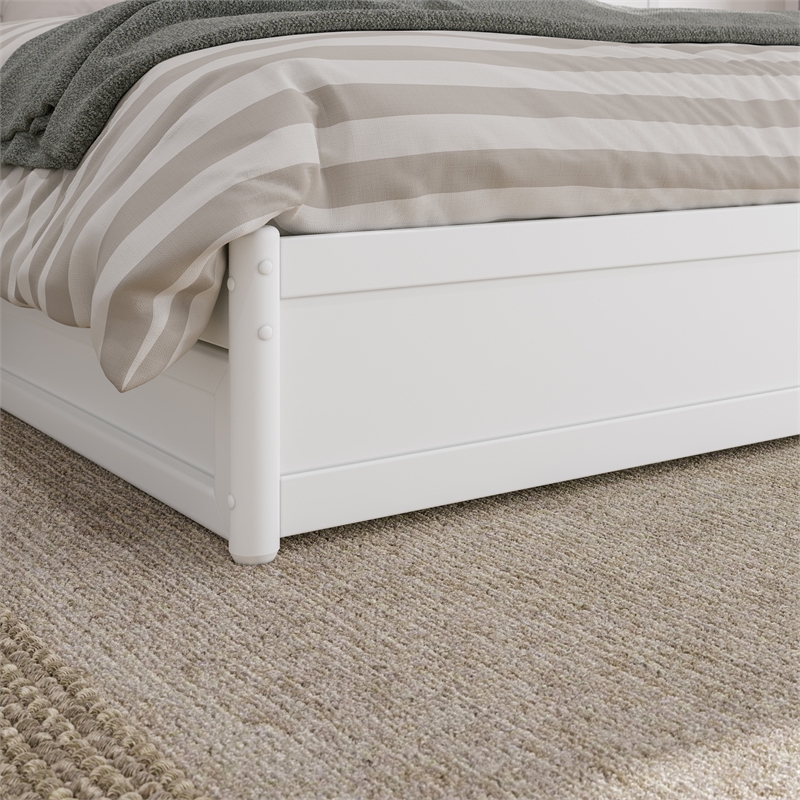 Wesley King Wood Platform Bed with Panel Footboard and Storage Drawers in White
