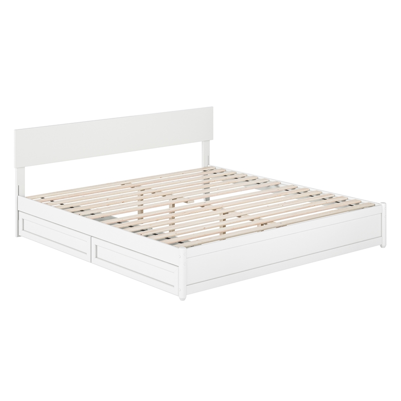Wesley King Wood Platform Bed with Panel Footboard and Storage Drawers in White