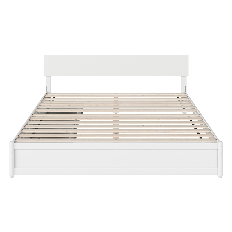 Wesley King Wood Platform Bed with Panel Footboard and Storage Drawers in White