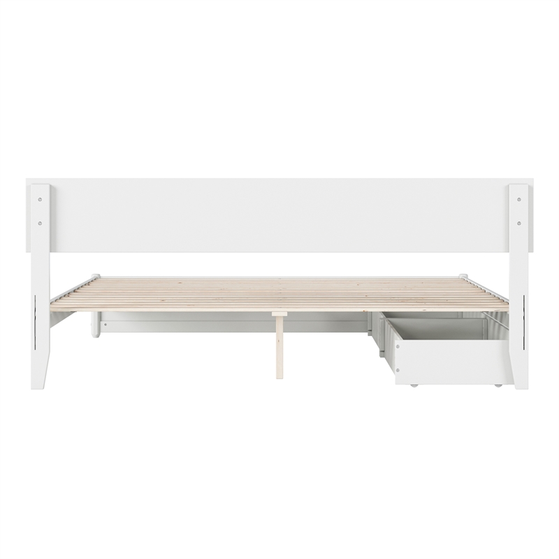Wesley King Wood Platform Bed with Panel Footboard and Storage Drawers in White