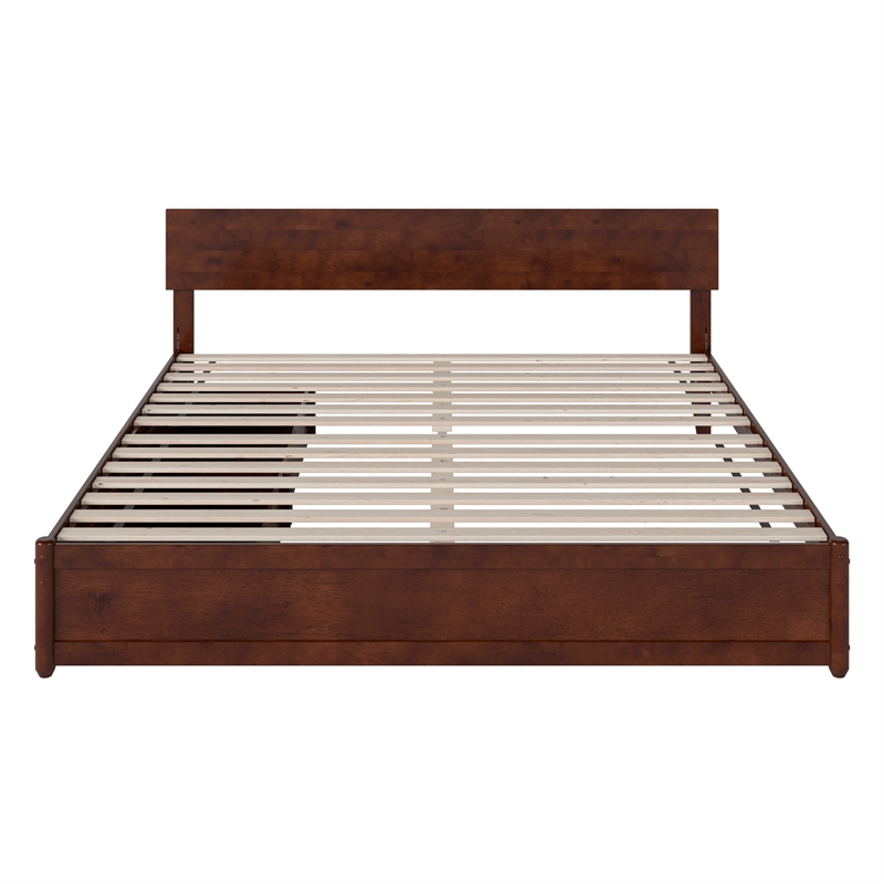 Wesley King Wood Platform Bed with Panel Footboard and Storage Drawers in Walnut