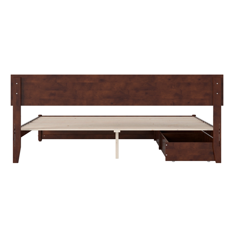 Wesley King Wood Platform Bed with Panel Footboard and Storage Drawers in Walnut