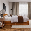 Wesley King Wood Platform Bed with Panel Footboard & Drawers in Light Toffee
