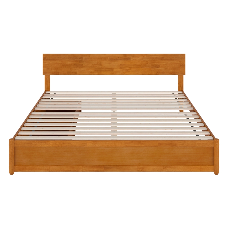 Wesley King Wood Platform Bed with Panel Footboard & Drawers in Light Toffee