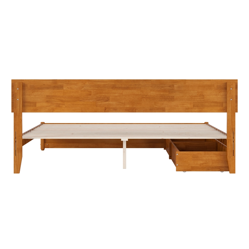 Wesley King Wood Platform Bed with Panel Footboard & Drawers in Light Toffee
