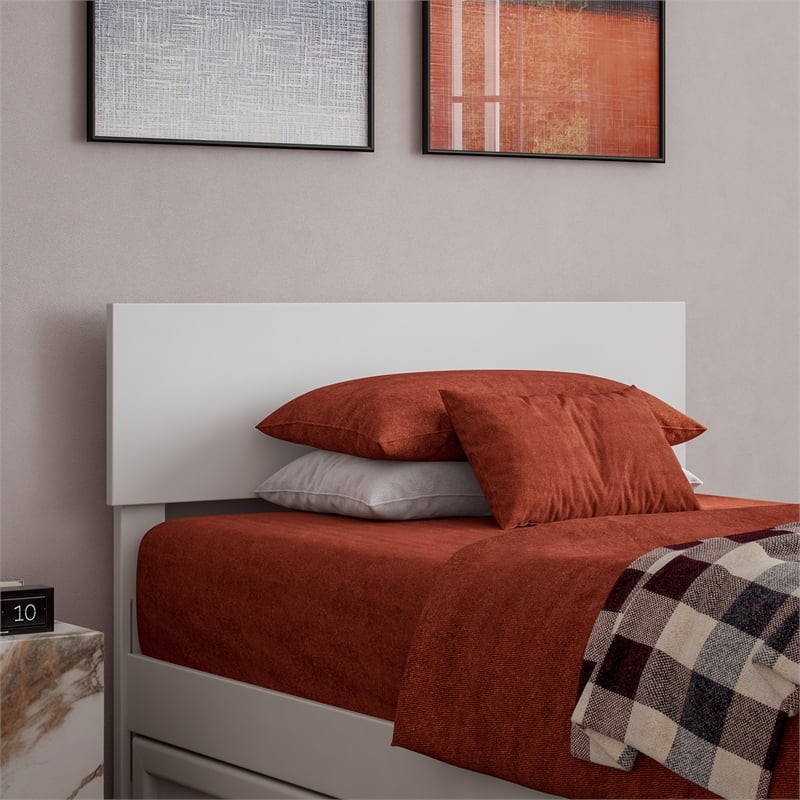 Wesley Twin XL Wood Platform Bed with Panel Footboard & Twin XL Trundle in White