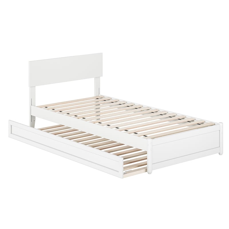 Wesley Twin XL Wood Platform Bed with Panel Footboard & Twin XL Trundle in White